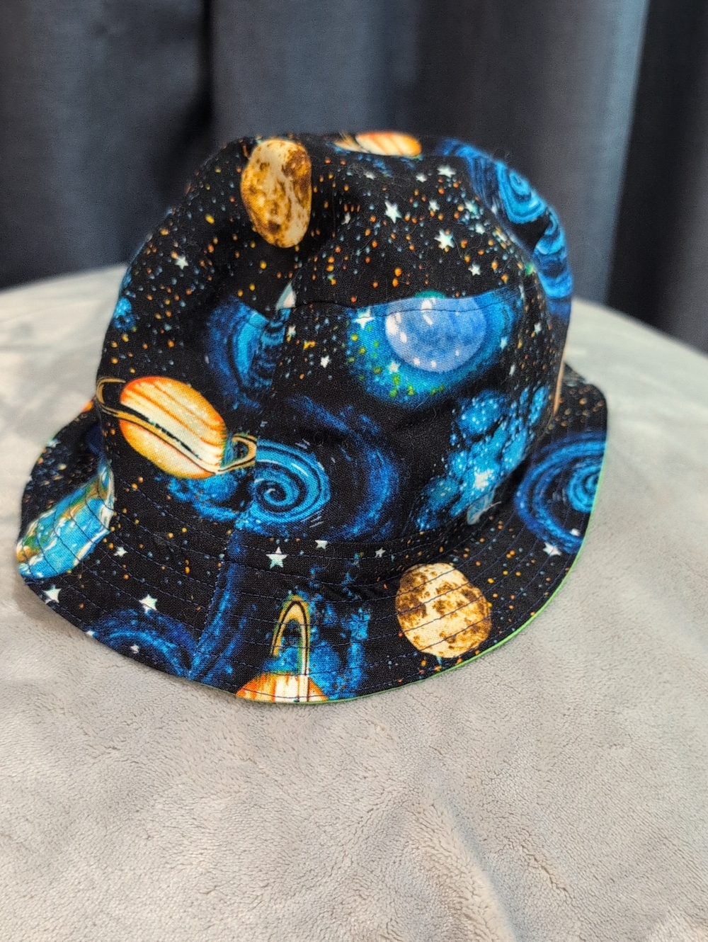 Kids Space Print Bucket Hat - Multi Blue Reversible